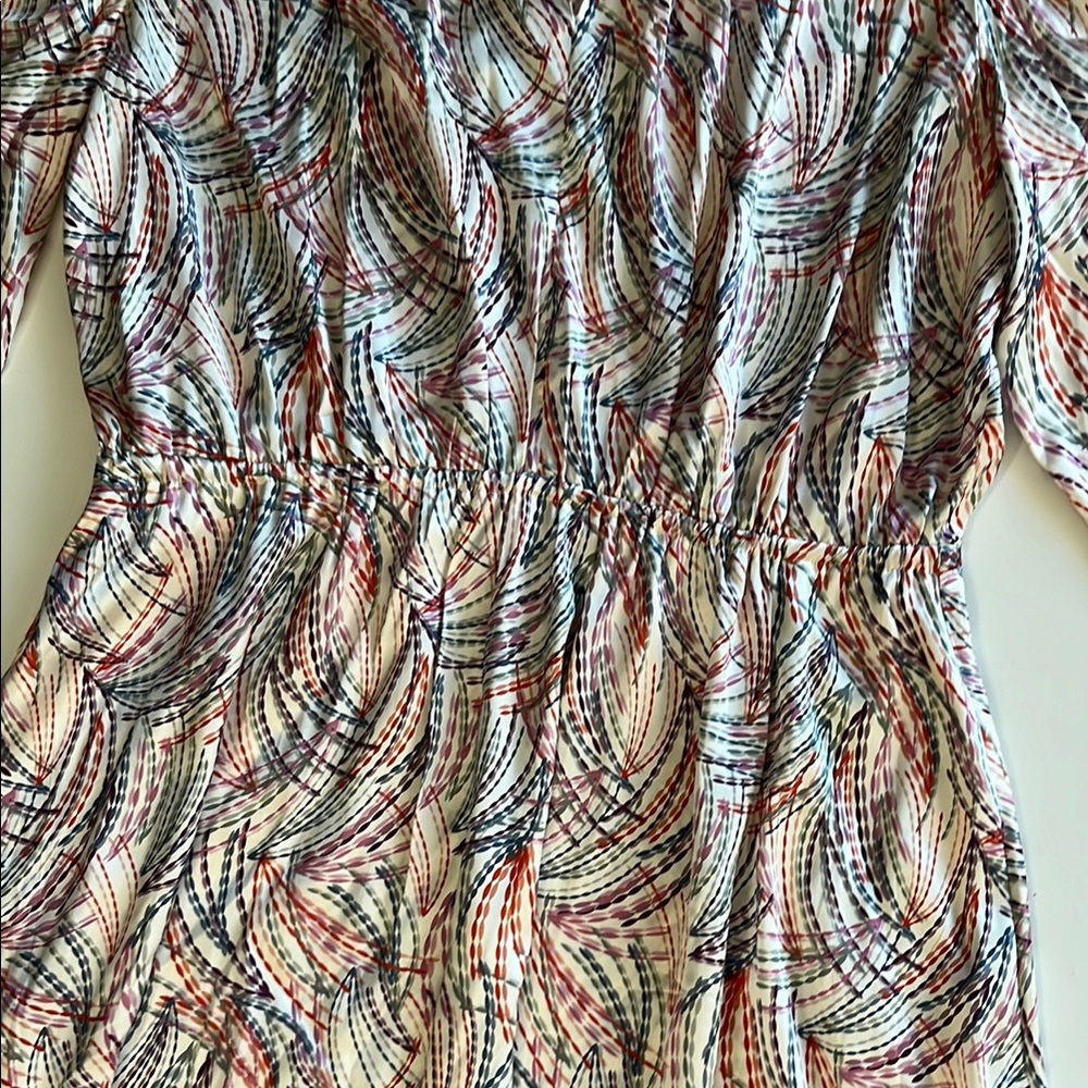 Tucker NYC Stella Dress Ecru Retro Geo in Stretch Charmeuse Silk Mock Neck - Picture 6 of 13